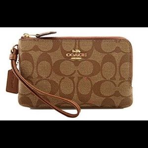 Coach Double Corner Zip Wristlet In Signature Canvas